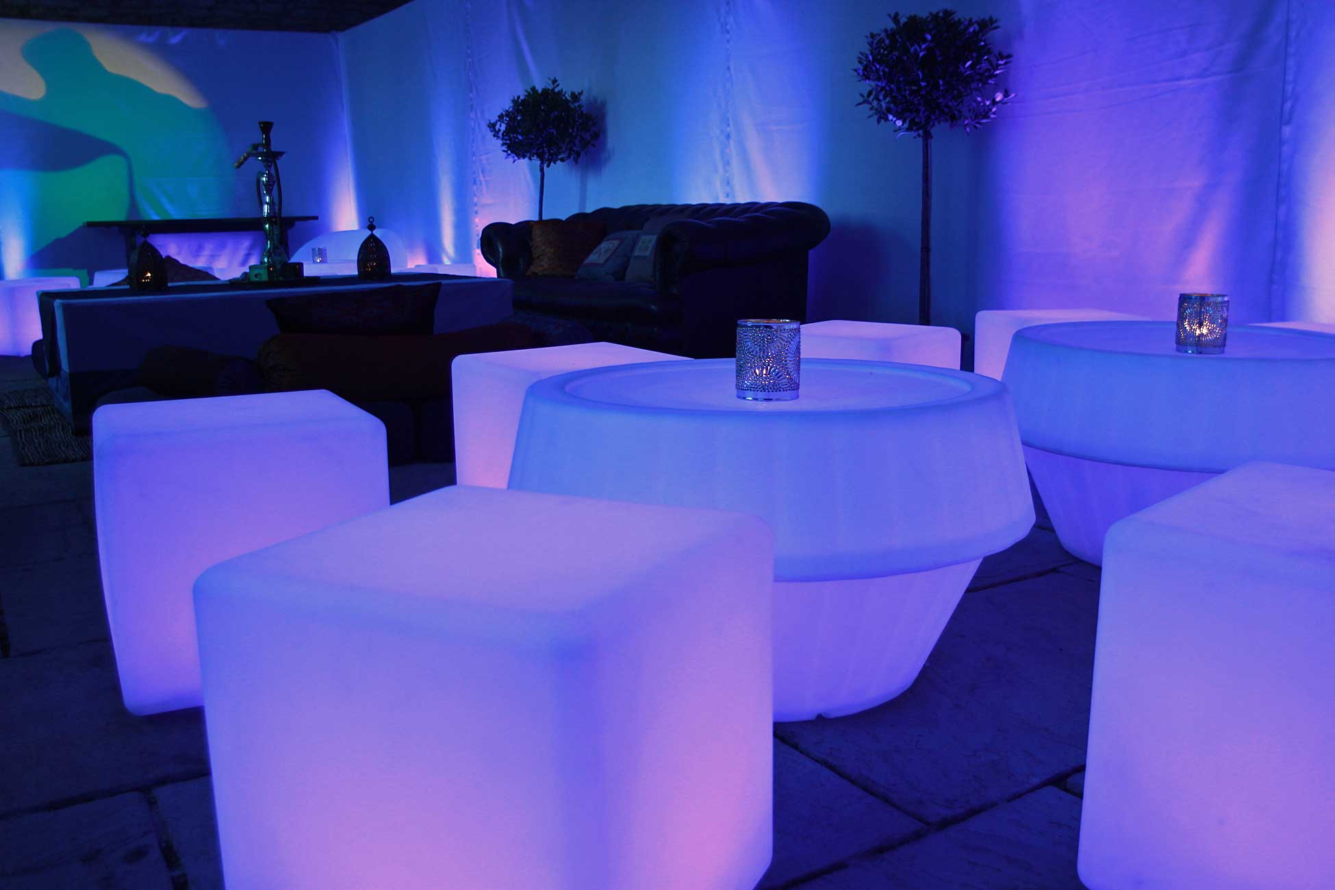 Image of LED furniture with Shisha Pipes and topiary