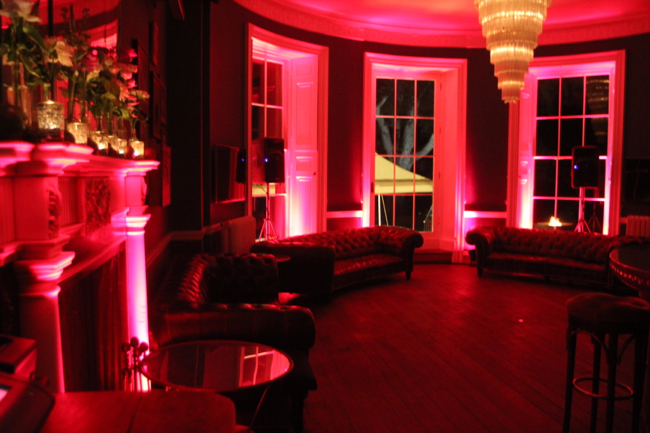 Image of the bar at Babington House with Red LED lighting.