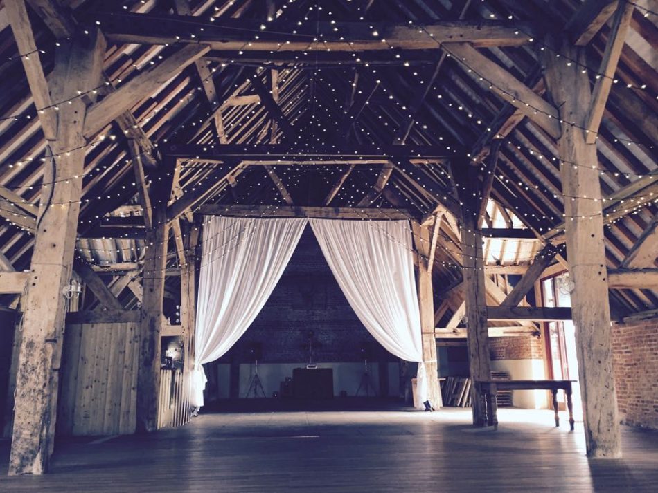 Image of an Oak Wedding Barn with fairy-light canopy