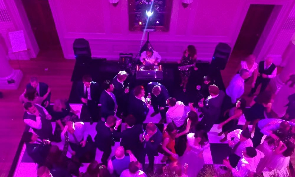Hedor House near Taplow with people dancing at a wedding