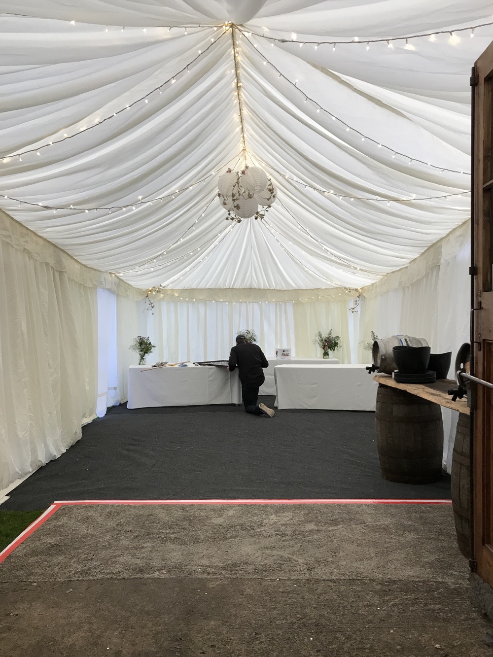 Marquee attached to Mells Barn with STYLISH Fairy-lighting