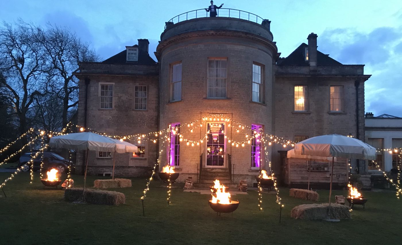 Image of Babington House Bar Terrace with Fairy-light canopy.