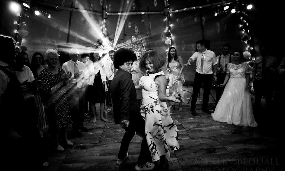 Wedding Tipi with DJ lighting and dancing