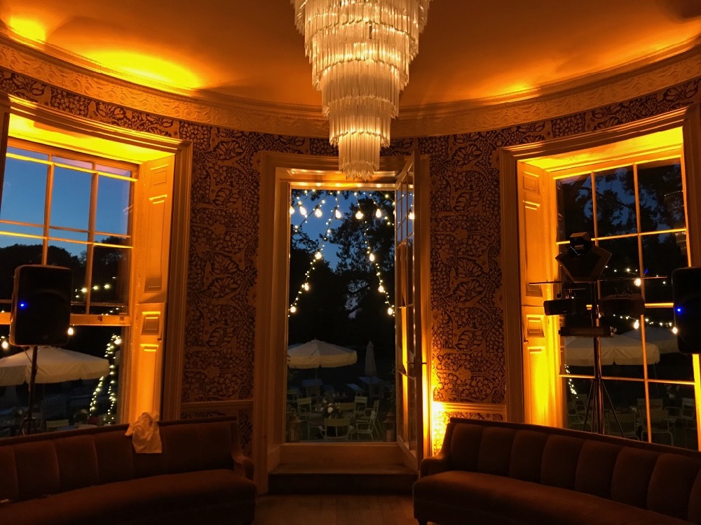 Amber LED up-lighting at Babington House